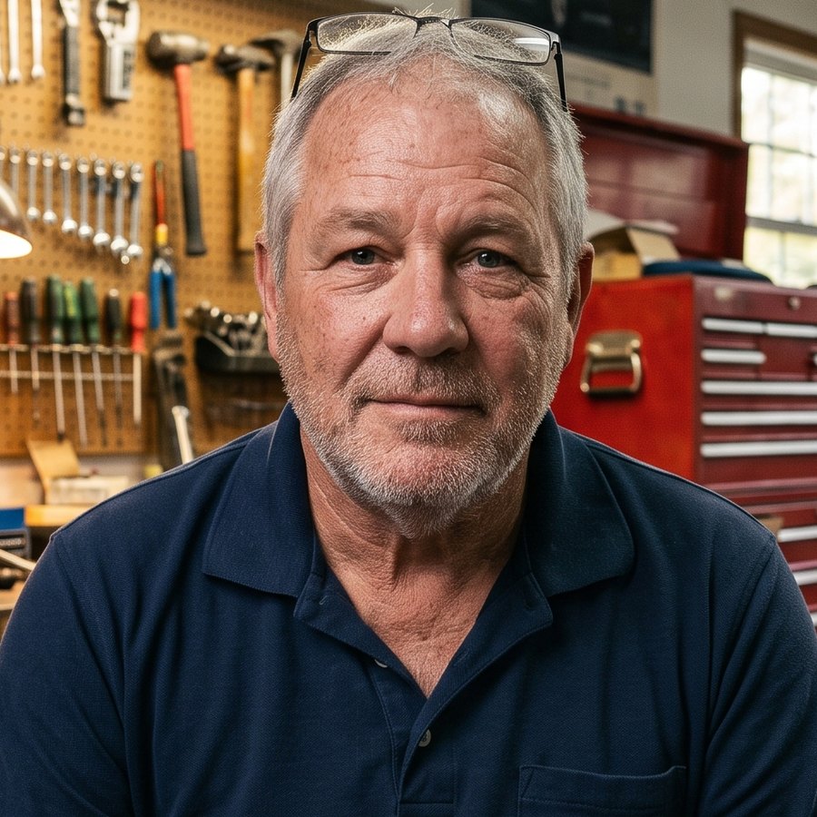 Mike Hutchins, master technician, in his garage